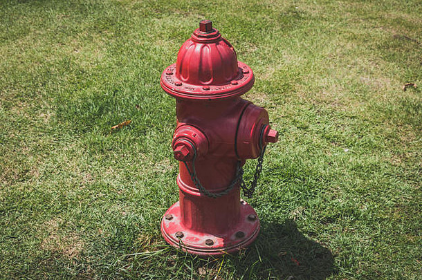 红色的消火栓孤立的草地古董消火栓