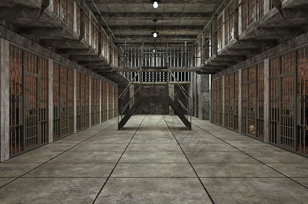 电脑生成的背景悲观的监狱块地板呈现