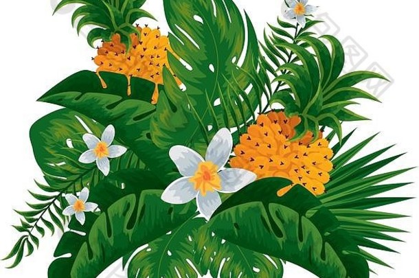 热带菠萝树叶装饰
