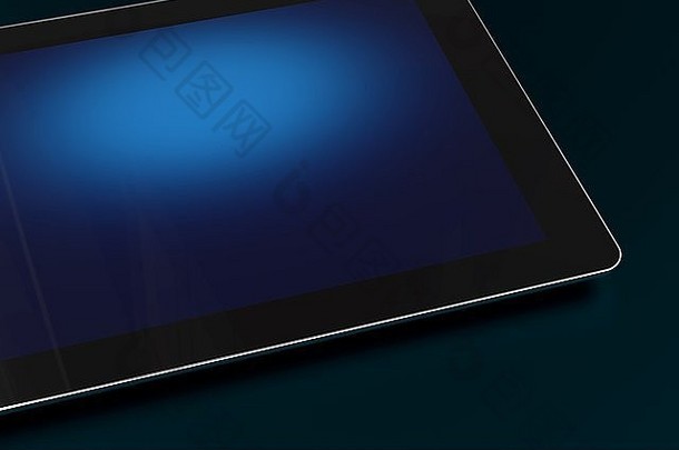 黑暗平板电脑特写镜头呈现插图空黑暗蓝色的显示技术集合