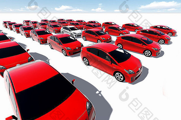 数百红色的汽车白色使软件