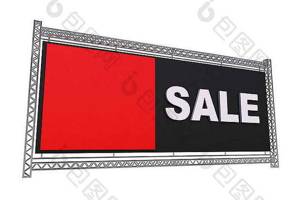 出售横幅金属框架孤立的白色渲染插图出售业务对象