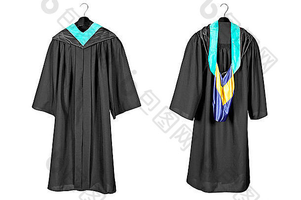 前面后视图毕业礼服紫色的蓝色的罩指示毕业区别荣誉