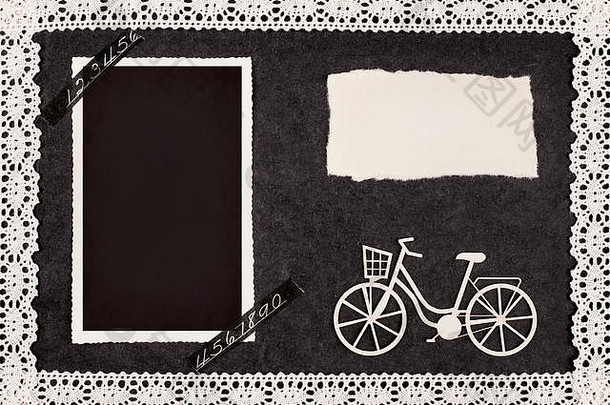 页面复古的照片专辑空白照片框架废自行车框架花边