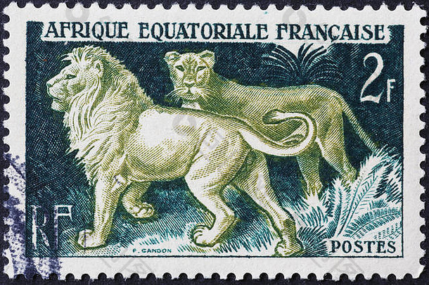 夫妇狮子古董非洲邮资邮票