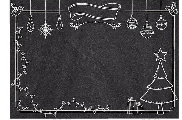 咖啡馆菜单经典黑板上背景圣诞节画