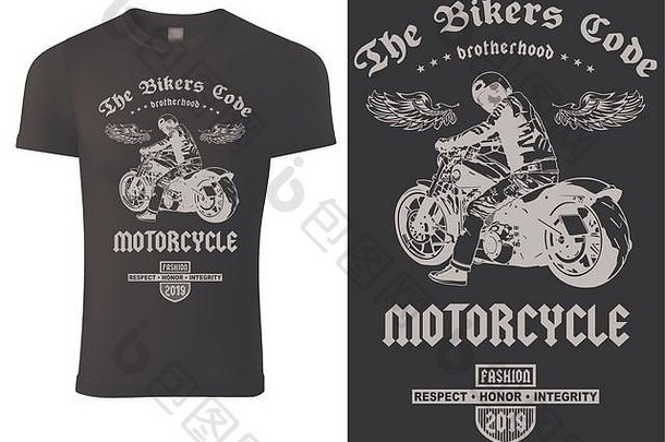 黑色的t恤设计骑摩托车的人