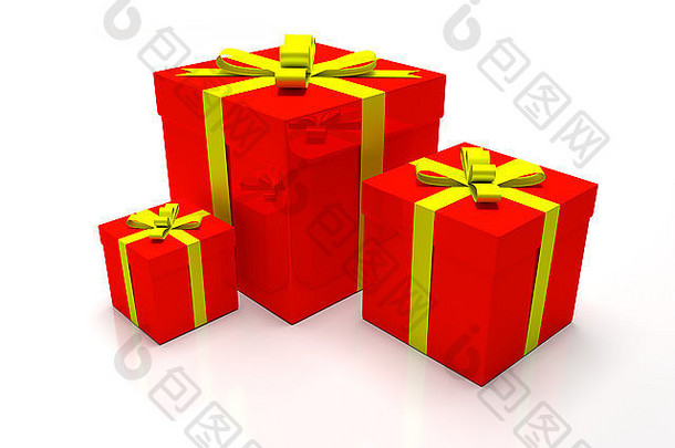 集红色的礼物盒子黄色的丝带礼物圣诞节时间情人节一天