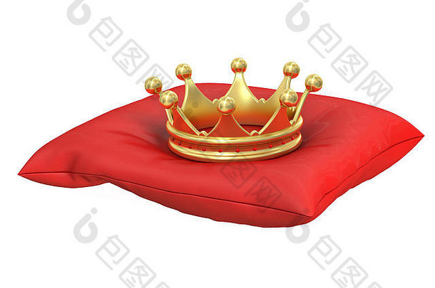 黄金皇冠红色的枕头呈现