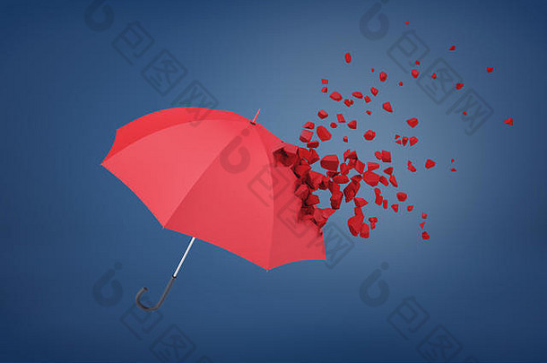 呈现红色的伞粉碎蓝色的背景