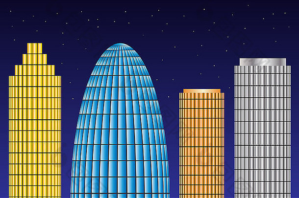 摩天大楼晚上色彩斑斓的建筑星星晚上天空