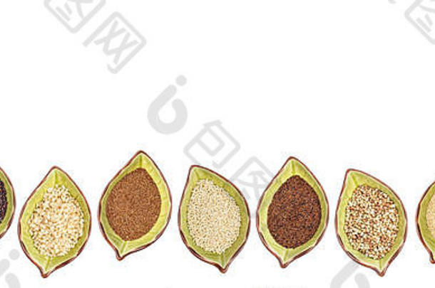 谷蛋白免费的谷物小米黑色的藜麦荞麦苋属植物画眉草高粱能棕色（的）大米行叶十八