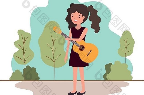 女人吉他景观化身字符