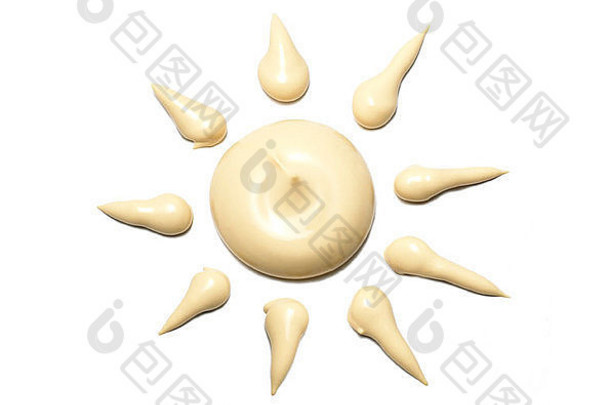 太阳奶油形状太阳减少白色背景