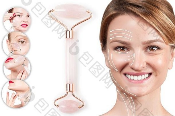 概念皮肤复兴脸电梯抗衰老治疗玉辊女人按摩行显示脸玉辊按摩