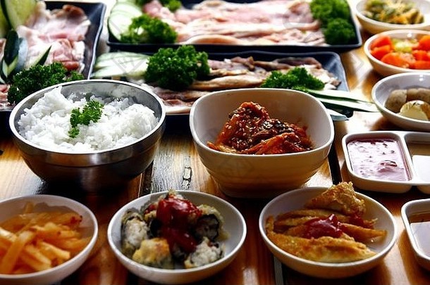照片新鲜的成分肉蔬菜朝鲜文菜