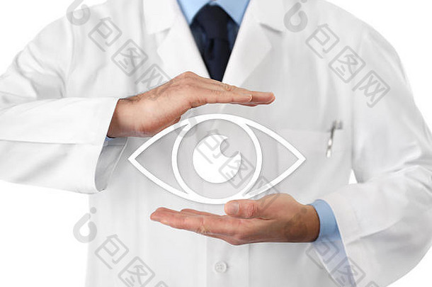 概念眼睛检查眼镜商手保护眼睛图标预防控制孤立的白色背景