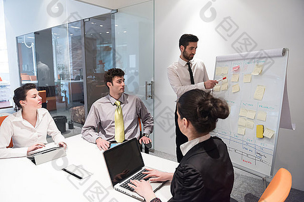 业务人集团头脑风暴会议办公室商人展示计划任务的想法项目白色翻转