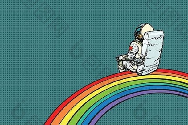 宇航员坐在彩虹