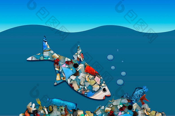 塑料浪费粒子海洋鱼吃塑料浪费