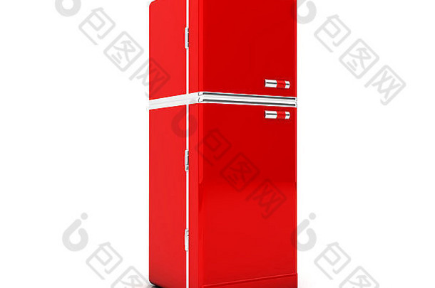 红色的冰箱白色背景