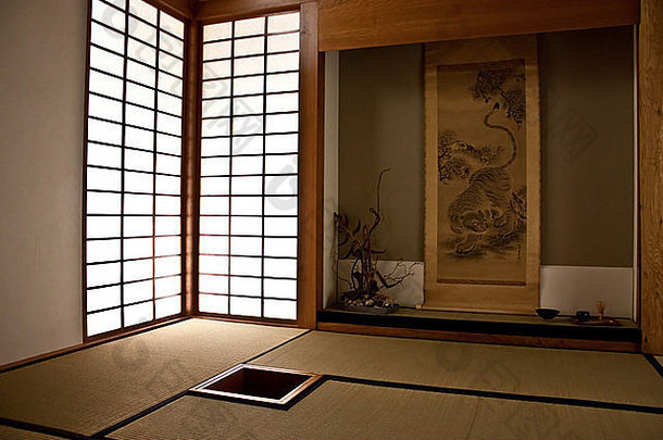 室内传统的日本房间细节原始