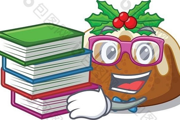 学生书圣诞节布丁孤立的吉祥物