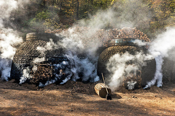 生产木炭传统的的方式森林