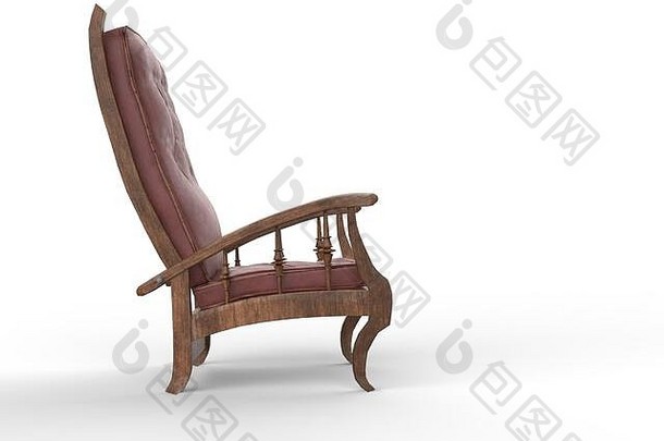 孤立的舒适的皮革木沙发椅子设计固体背景装饰古董舒适的家具插图