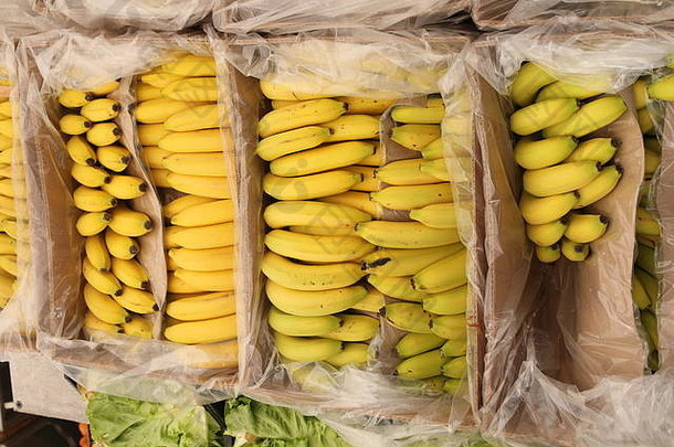 水果市场黄色的香蕉盒子