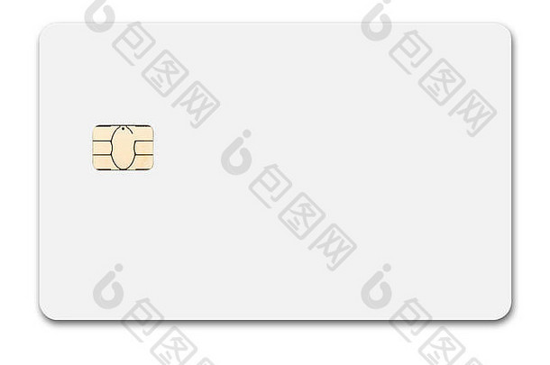 白色信贷卡孤立的路径类型前面芯片设计