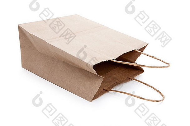 棕色（的）纸购物袋白色背景