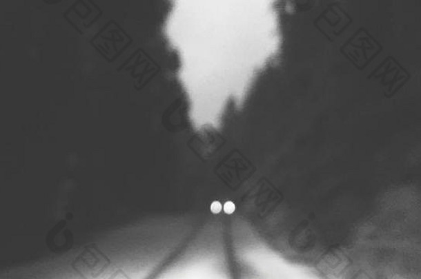 故意焦点黑色的白色照片车开车雪森林路