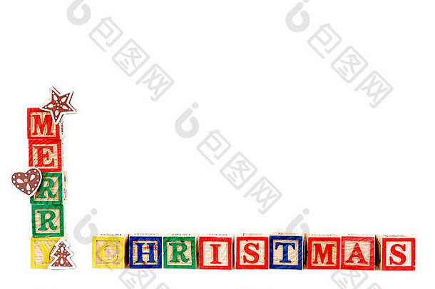 快乐圣诞节色彩斑斓的孩子们的块信孤立的白色背景