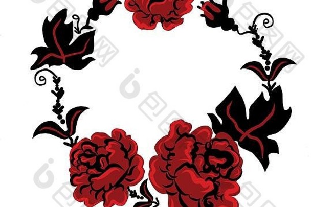 红色的玫瑰花束乌克兰风格
