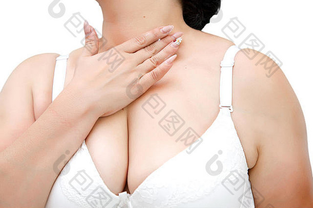 女人白色内衣应用奶油脖子肩膀