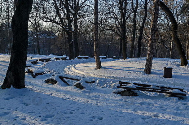 冬天场景公园板凳上索菲亚保加利亚
