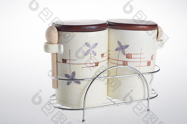 茶咖啡糖罐头孤立的白色背景