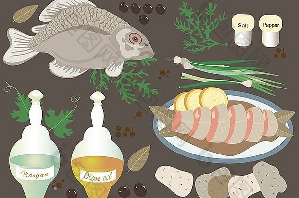 鱼产品土豆洋葱绿色