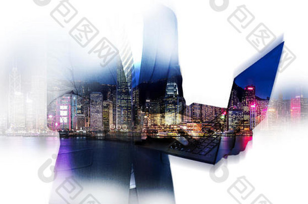 双曝光商人在香港香港城市视图