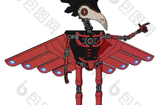 Cyborg元素鸟头骨头红色的行眼睛乌鸦羽毛设计光胸部exoshielding小天使翅膀设计胸部电镀