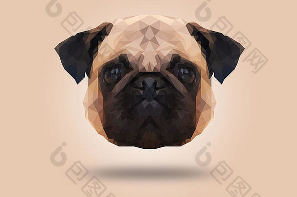 对称的插图哈巴狗使低聚三角风格摘要狗肖像