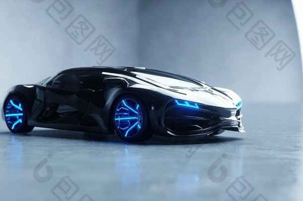 黑色的未来主义的电车蓝色的光概念未来呈现