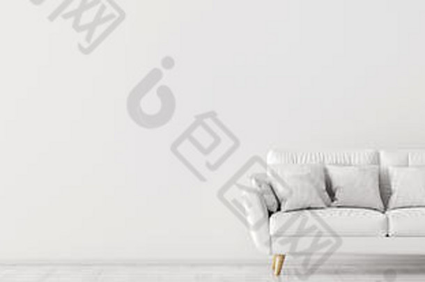 室内生活房间白色沙发咖啡表格灯全景呈现