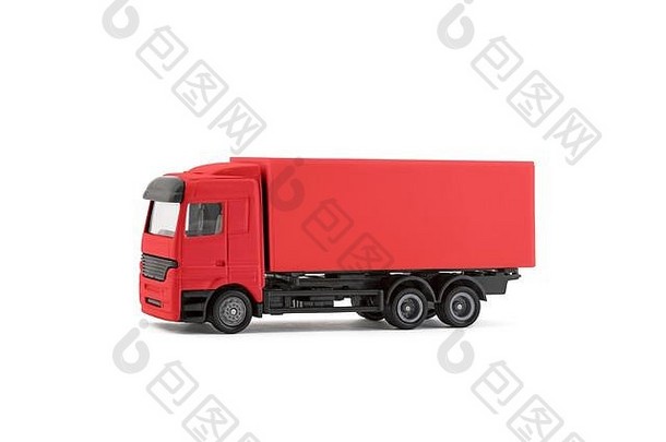 红色的货物交付<strong>卡车</strong>微型孤立的白色背景剪裁路径