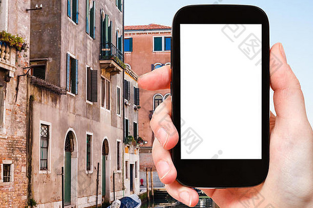 旅行概念<strong>旅游照片</strong>房子威尼斯城市智能手机减少屏幕空白的地方广告意大利