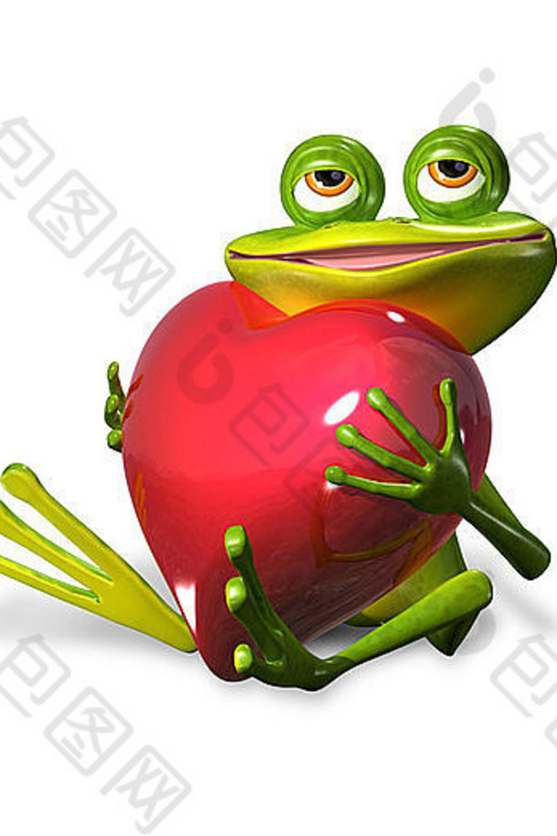 插图快乐绿色青蛙红色的心