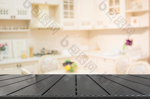 模糊摘要背景空木桌面散焦现代厨房显示产品复制空间