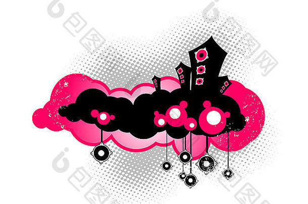 黑色的浮动喇叭粉红色的云插图