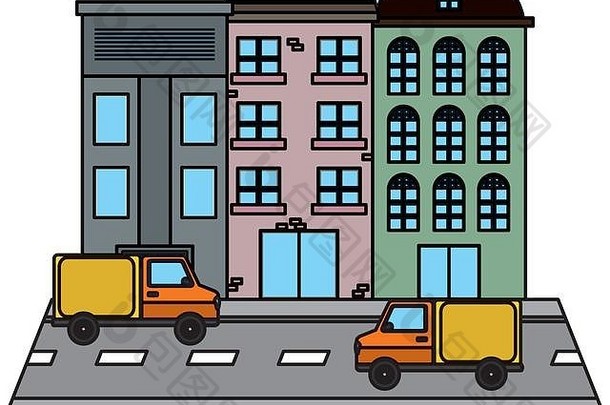 颜色城市建筑卡车运输街